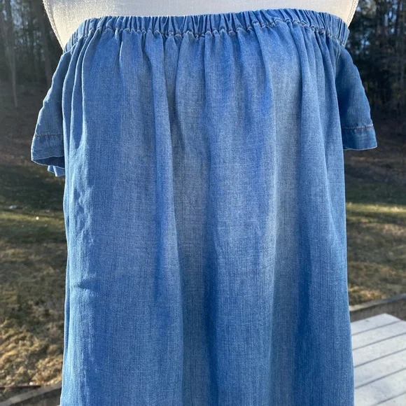 NWOT Cloth & Stone Chambray Off the Shoulder Shift Dress, Small, Blue - Picture 3 of 14